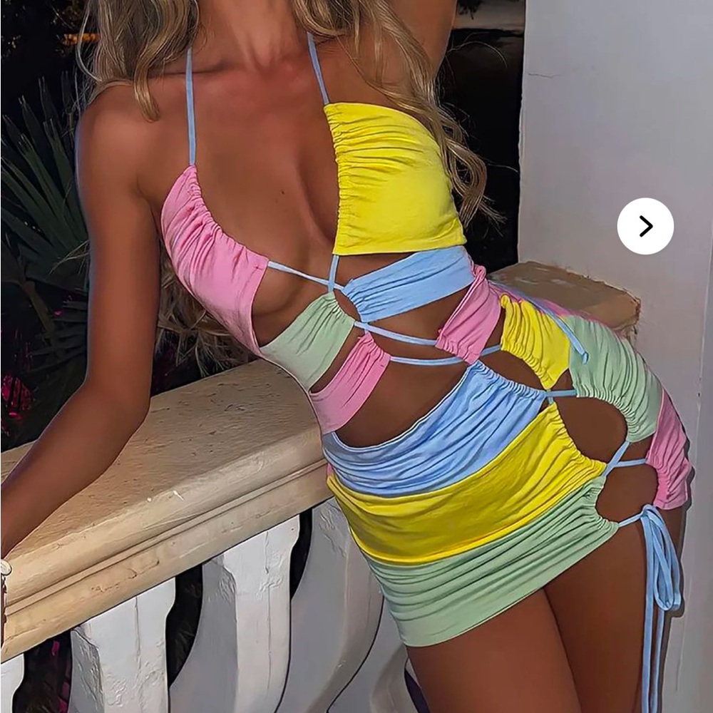 Fashion Nova Pink and Yellow Mini Dress